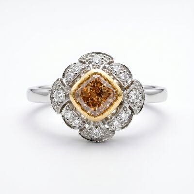 Bague en platine diamant brun de 1ct et diamants de 0.170ct