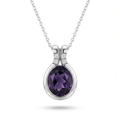 Collier pendentif or blanc, iolite et diamants