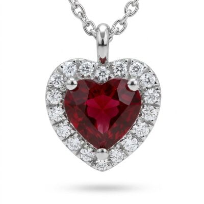 Collier or blanc rubis coeur et diamants