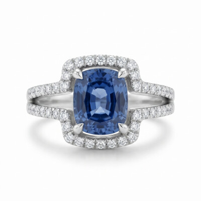 Bague or blanc, saphir et diamants