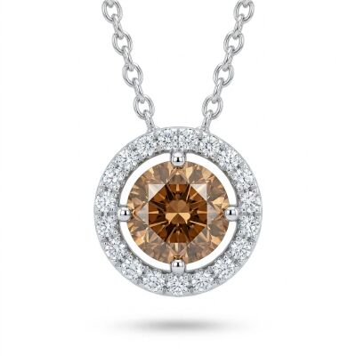 Collier or blanc pendentif or blanc diamant chocolat et entourage diamants