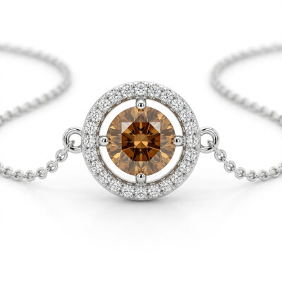 Bracelet or blanc motif central diamant chocolat et entourage diamants