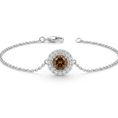 Bracelet or blanc motif central diamant chocolat et entourage diamants