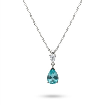 Pendentif or blanc et tourmaline paraïba taille poire