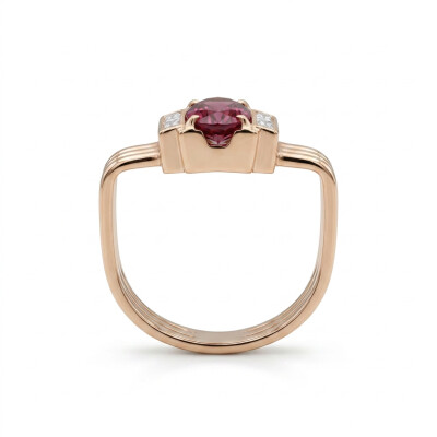 Bague or rose saphir violet et diamant
