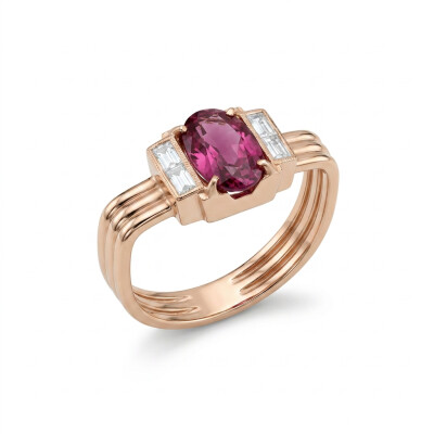 Bague or rose saphir violet et diamant