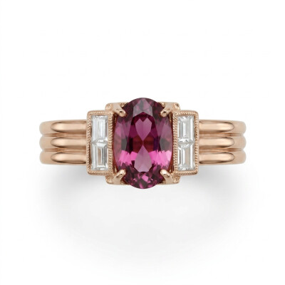 Bague or rose saphir violet et diamant