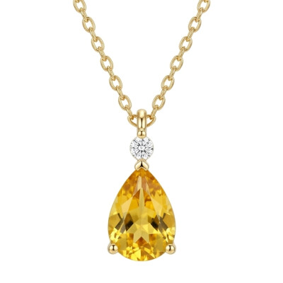 Collier or jaune saphir jaune taille poire et diamant