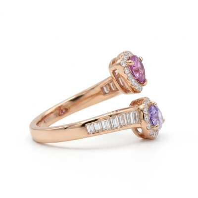 Bague Toi & Moi or rose, saphir rose et violet, diamants