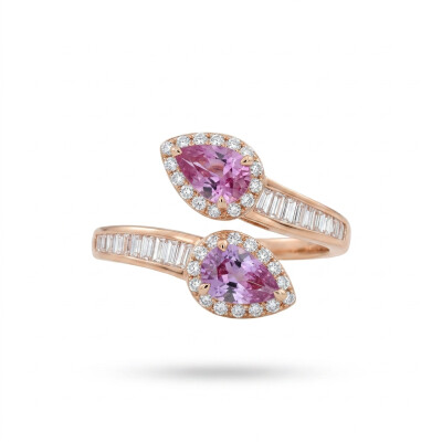 Bague Toi & Moi or rose, saphir rose et violet, diamants