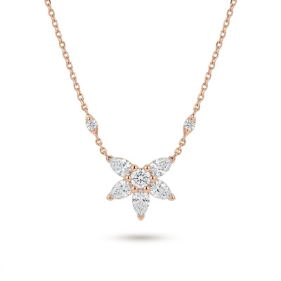 Collier or rose, diamants brillant et poire