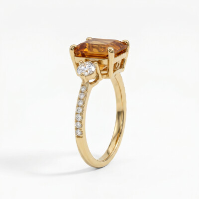 Bague or jaune, citrine et diamants