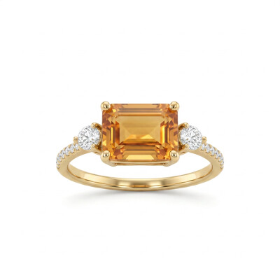 Bague or jaune, citrine et diamants