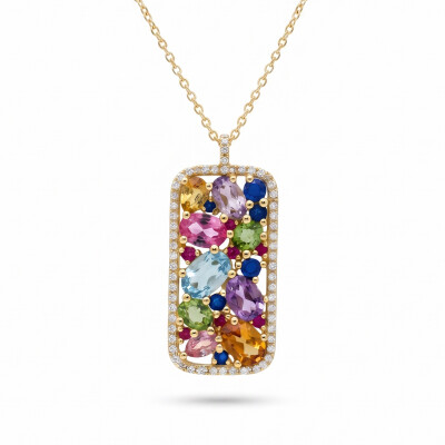 Collier or jaune, diamants et pierres fines