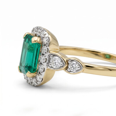 Bague or jaune émeraude et diamants