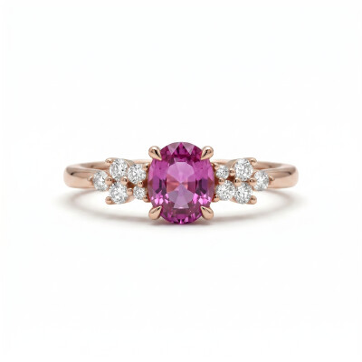 Bague or rose, saphir rose et diamants