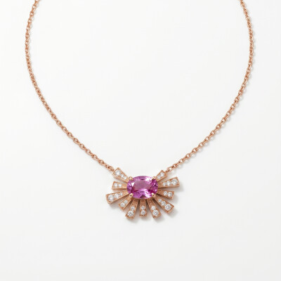 Collier or rose, pendentif saphir rose et diamants