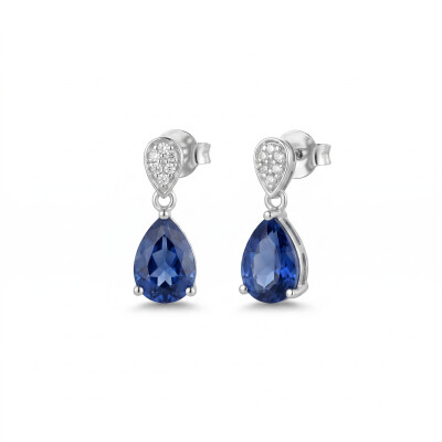 Boucles d'oreilles créoles pendants saphirs de Ceylan et diamants