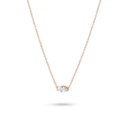 Collier or rose navette diamant