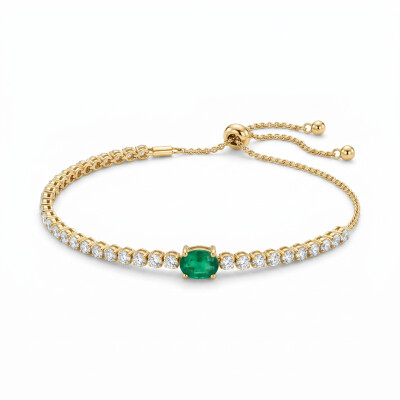 Bracelet or jaune émeraude et diamants
