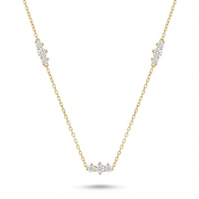 Collier or jaune trois motifs de trois diamants