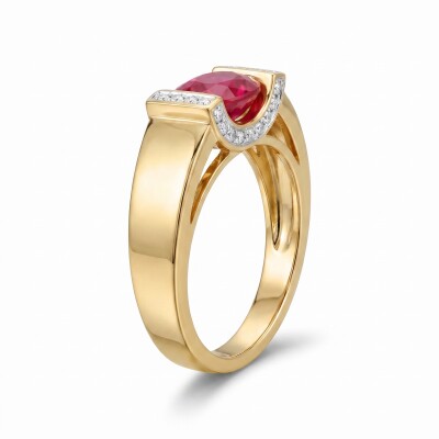 Bague or jaune, rubis et diamants