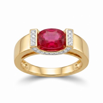 Bague or jaune, rubis et diamants