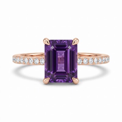 Bague or rose avec améthyste et diamants