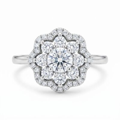 Bague or blanc diamant brillant et entourage diamants