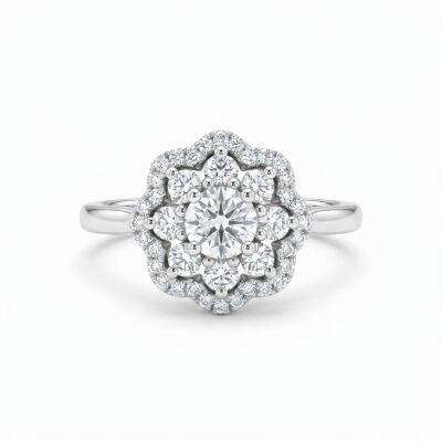 Bague or blanc diamant brillant et entourage diamants