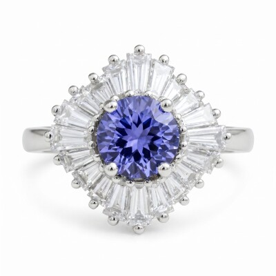 Bague or blanc, saphir et diamants