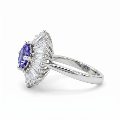 Bague or blanc, saphir et diamants