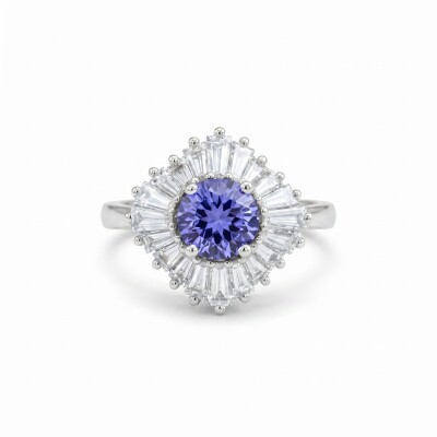 Bague or blanc, saphir et diamants