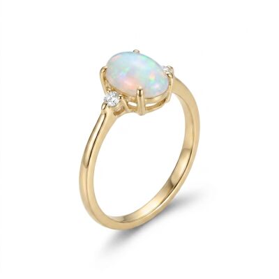 bague opale blanche et diamants