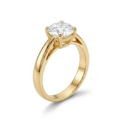 Solitaire or jaune diamant et 4 griffes