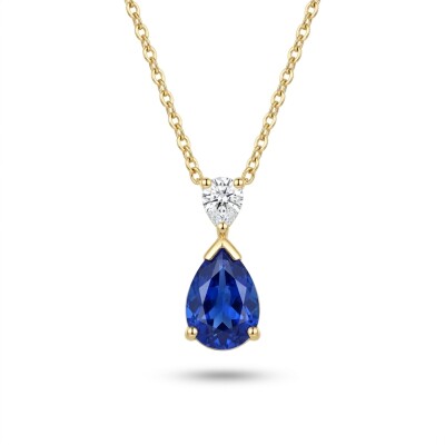 Pendentif or jaune saphir taille poire et diamant taille poire