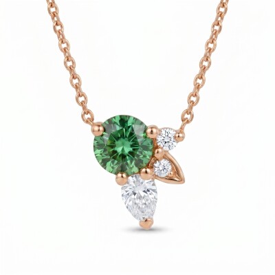 Collier or rose saphir vert et diamant