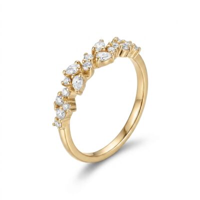 Bague 1/2 tour or rose, diamants poire et brillant