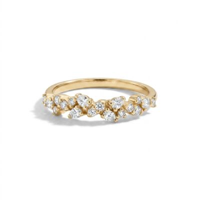 Bague 1/2 tour or rose, diamants poire et brillant