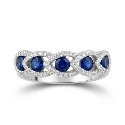 Bague or blanc, saphirs et diamants