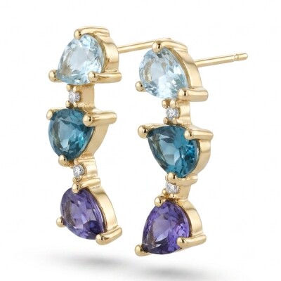 Boucles d'oreilles or jaune et pierres fines