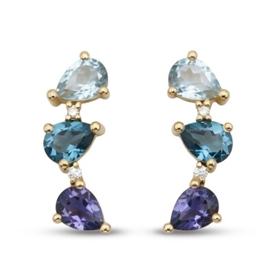 Boucles d'oreilles or jaune et pierres fines