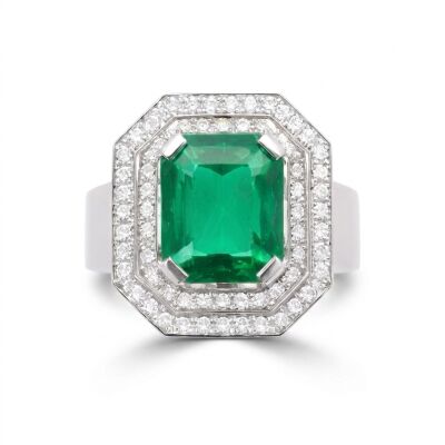 Bague or blanc, émeraude et diamants