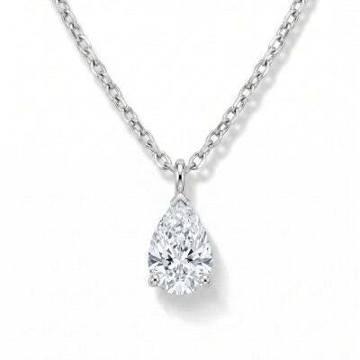 Collier or blanc et pendentif diamant taille poire