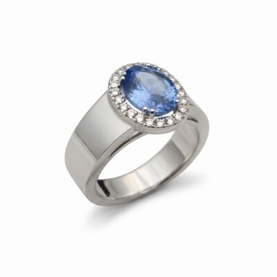 bague or blanc, saphir et diamants