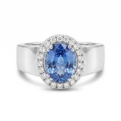 bague or blanc, saphir et diamants