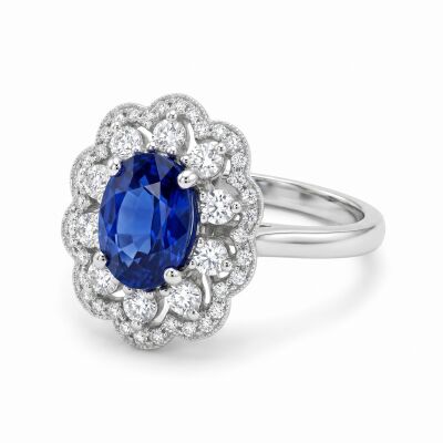 Bague or blanc, saphir et diamants