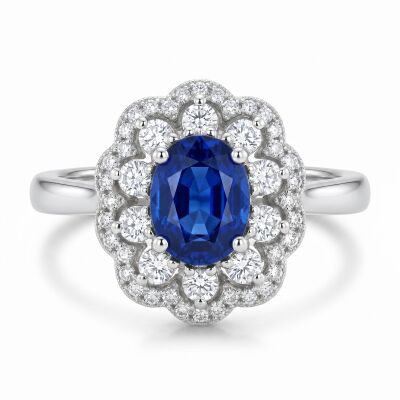 Bague or blanc, saphir et diamants
