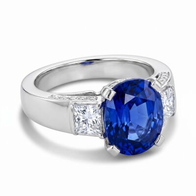 bague or blanc, saphir de Ceylan et diamants