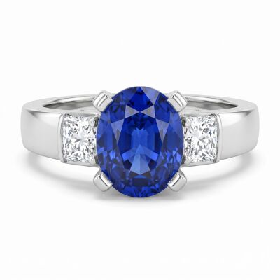 bague or blanc, saphir de Ceylan et diamants